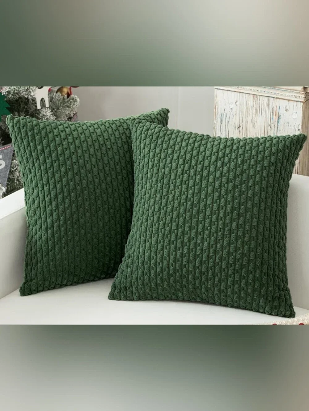 Set Of 2 Plush  Decorative Pillow Covers - Dark Green Size 24 X 24